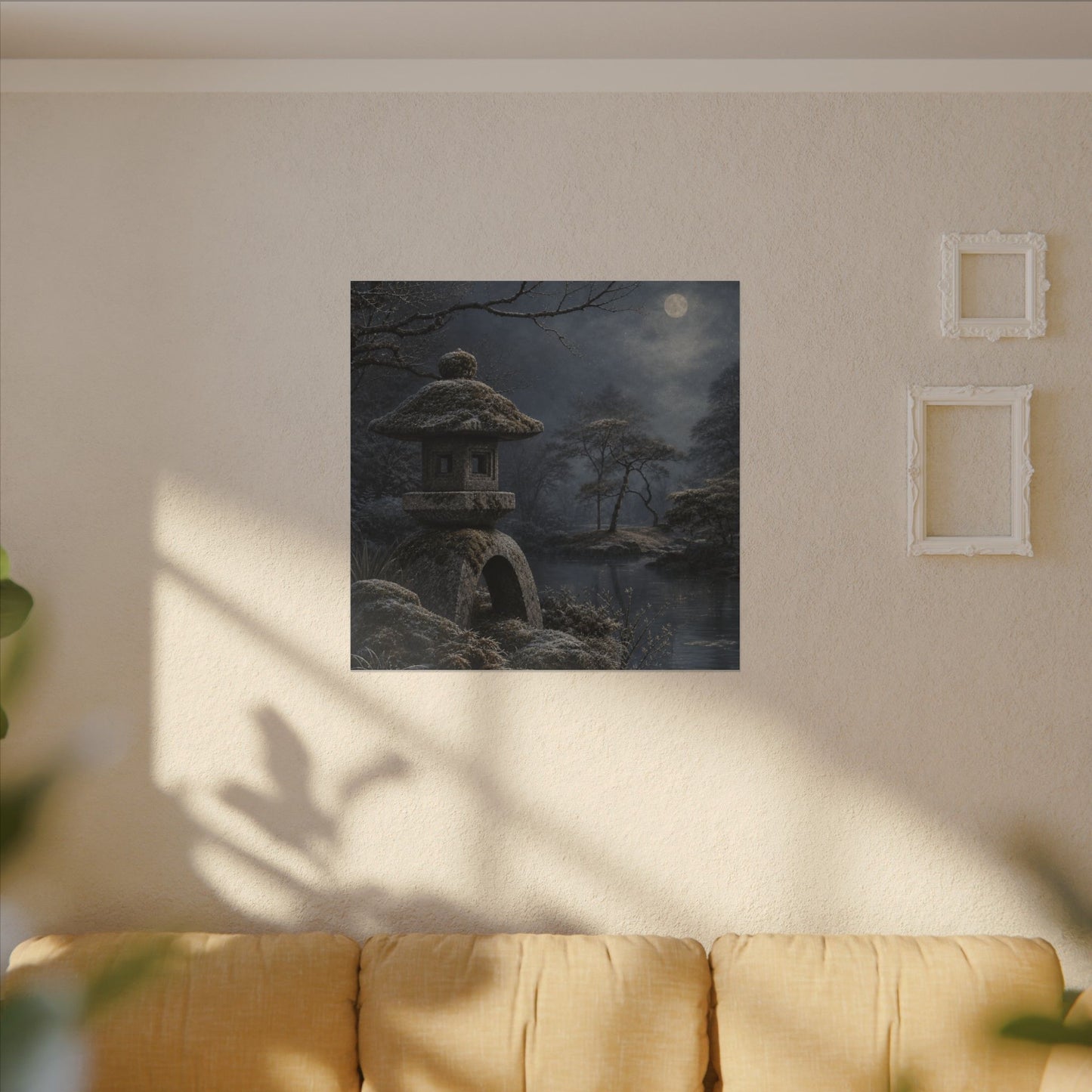 Stone Lantern Canvas Art | Winter Japandi Japanese Pattern Art