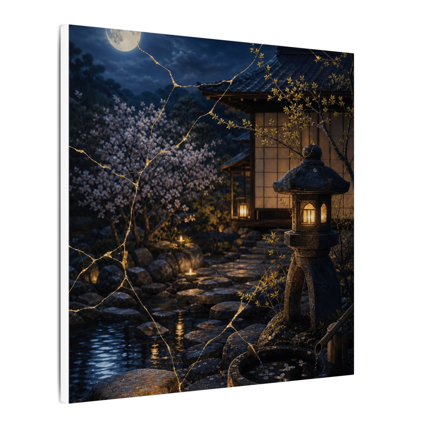 Seijaku Moonlit Garden Canvas Art - Kintsugi Gold Vein