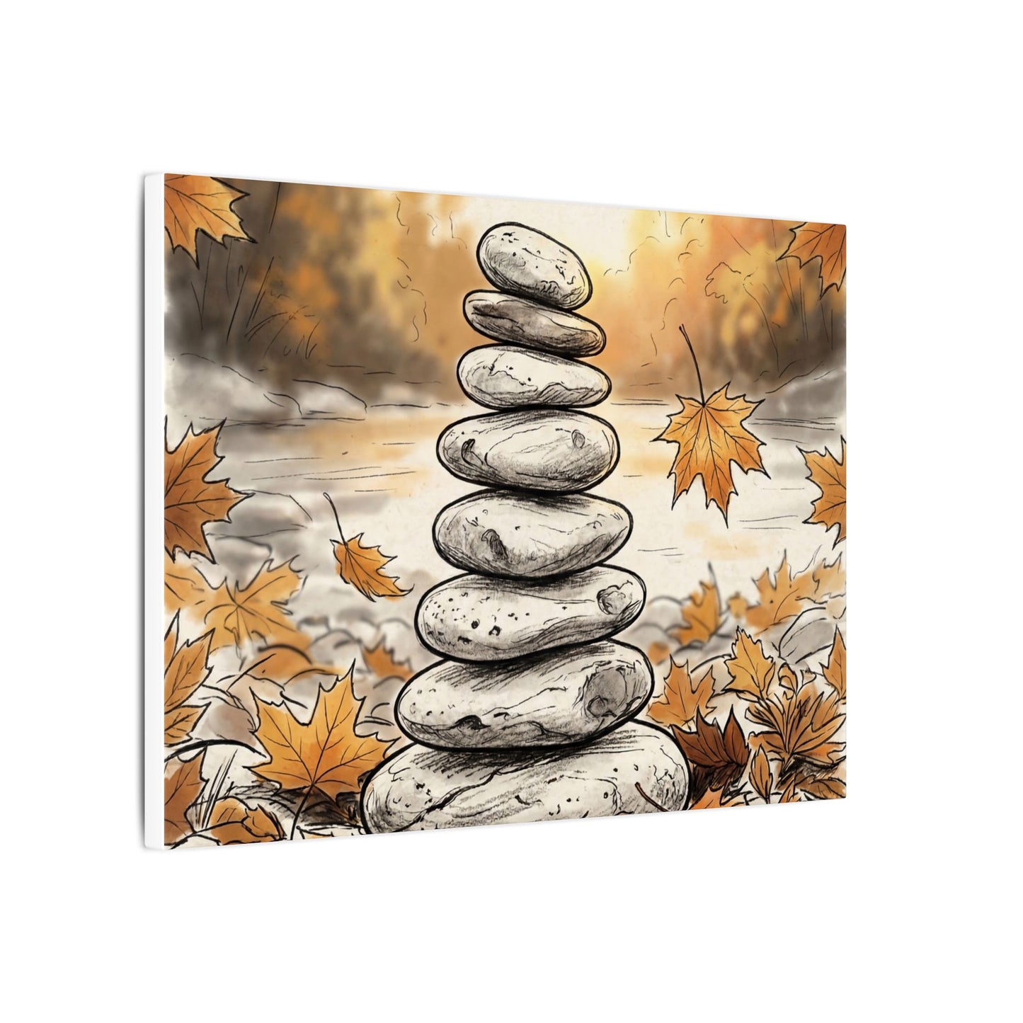 Earthy River Stones Canvas Art - Minimal Line Japandi