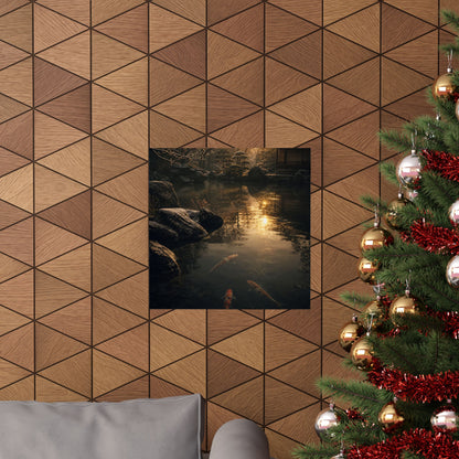 Dark Japandi Koi Pond in Golden Hour | Shadow Zen Wall Art Print