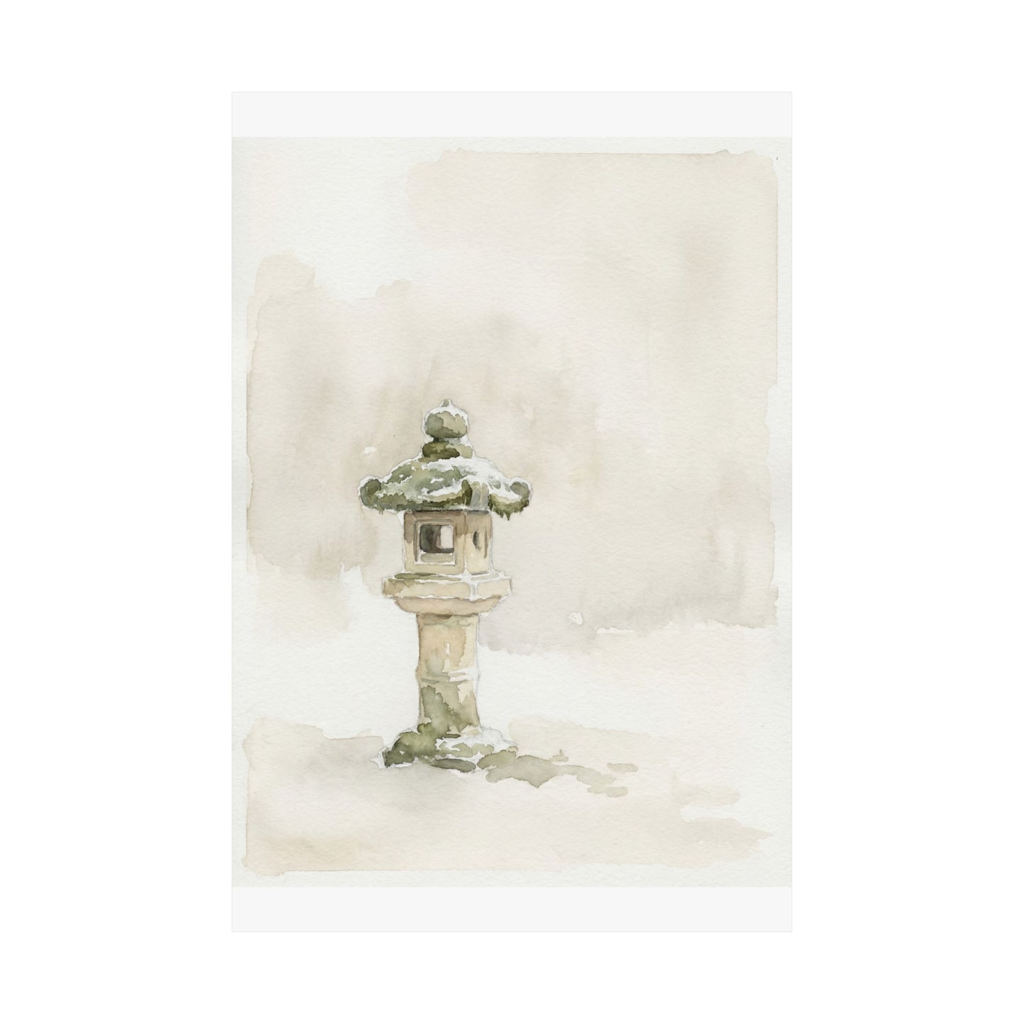 Japandi Stone Lantern in Overcast | Watercolor Wall Art Print