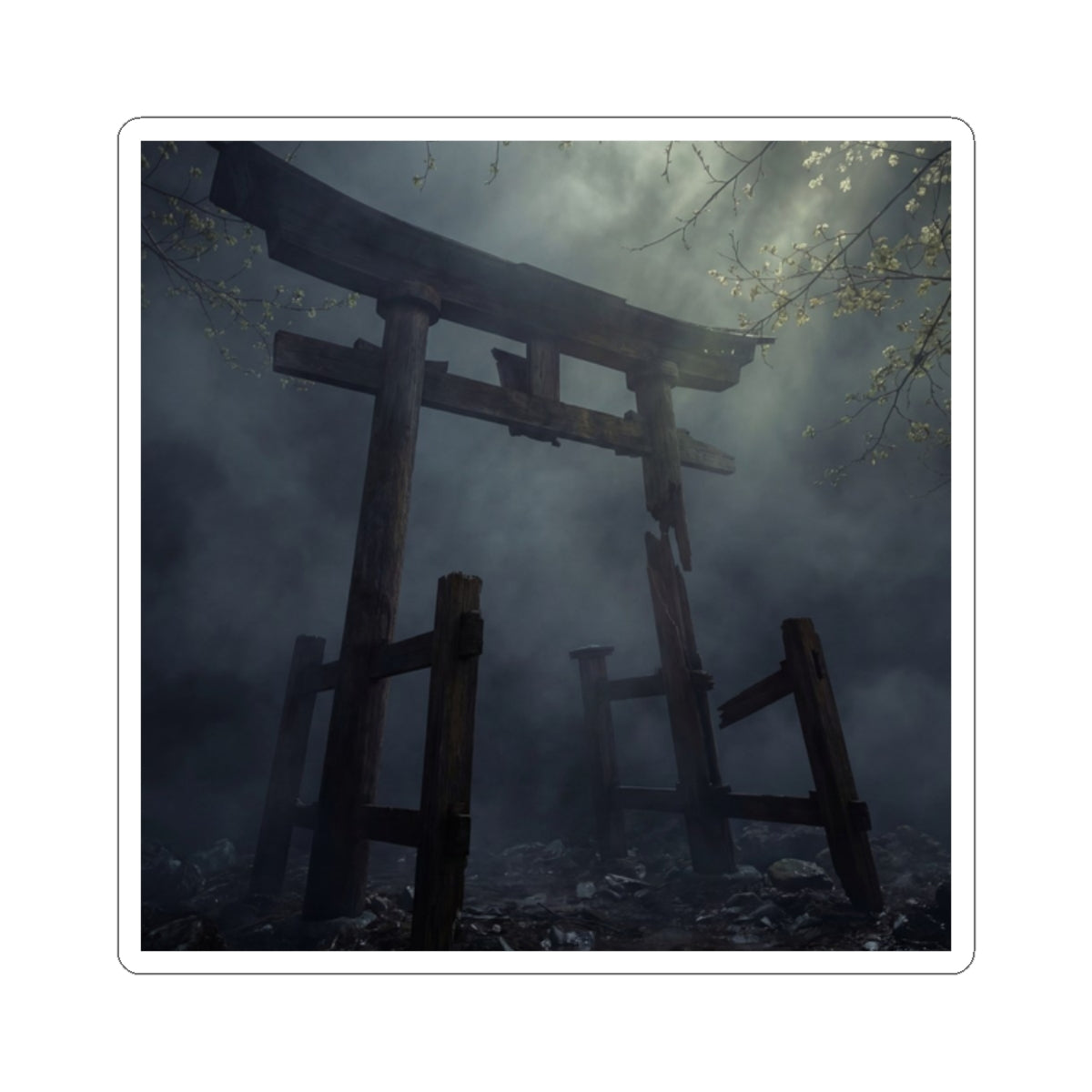 Spring Torii Gate Moody Minimal Sticker | Atmospheric Decor Art Print