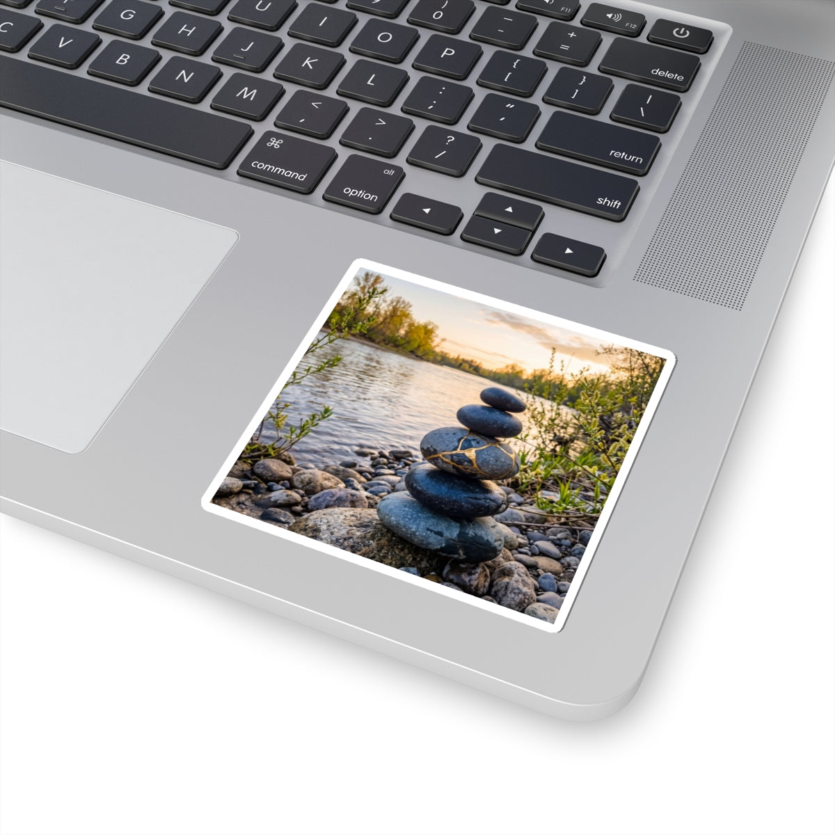 Kintsugi River Stones in Golden Hour | Gold Vein Sticker