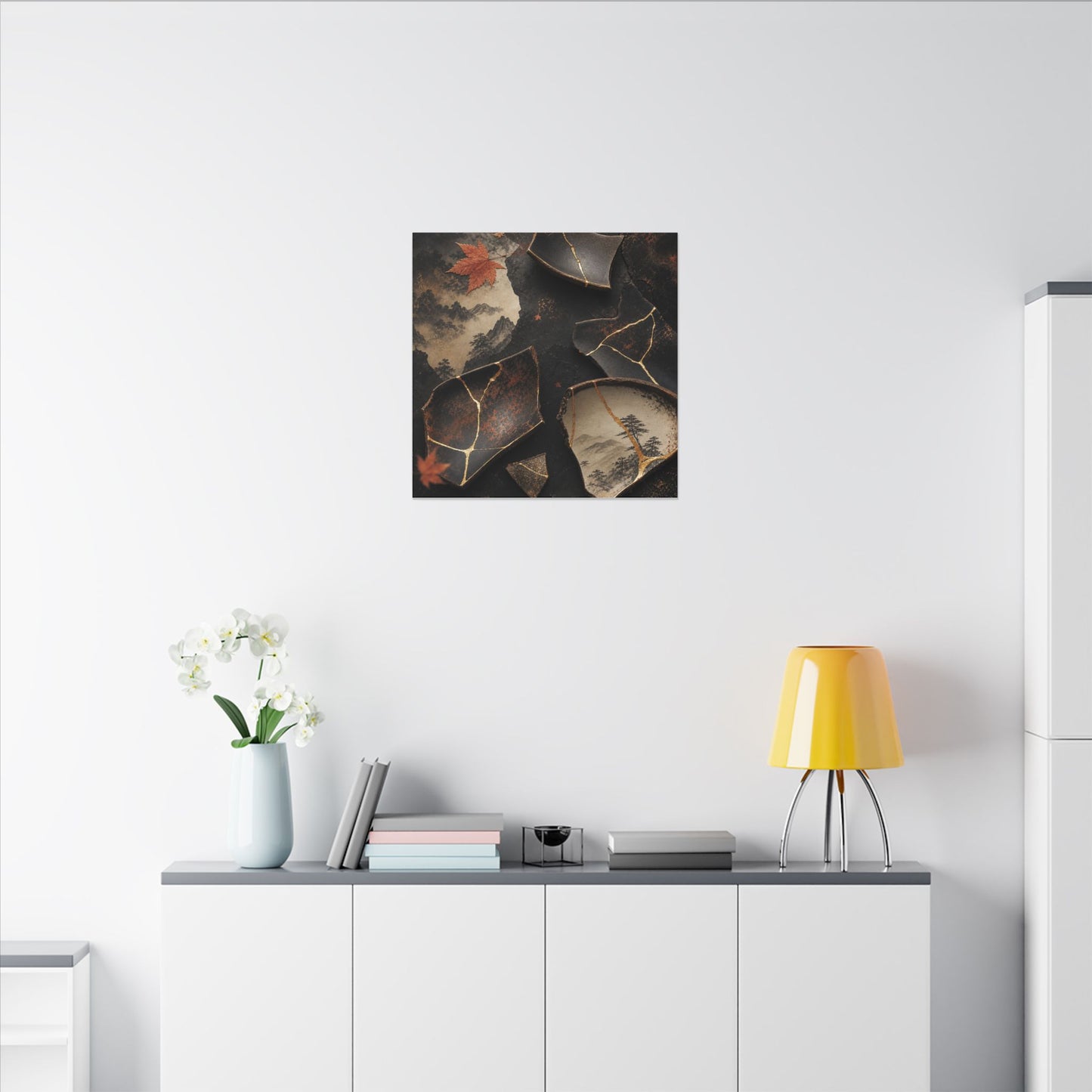 Broken Pottery Gold Vein Canvas Art | Philosophical Kintsugi Art