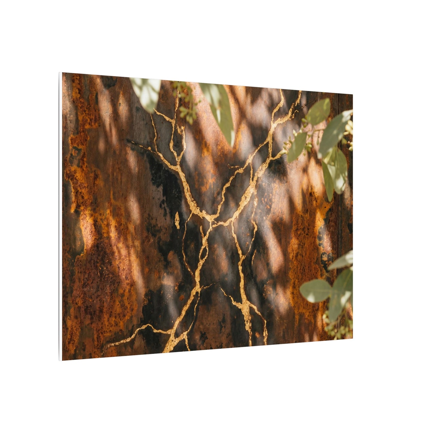 Kanso Rust Patina Canvas Art - Kintsugi Gold Vein