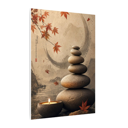 Japandi River Stones in Candlelight | Japanese Pattern Canvas Art