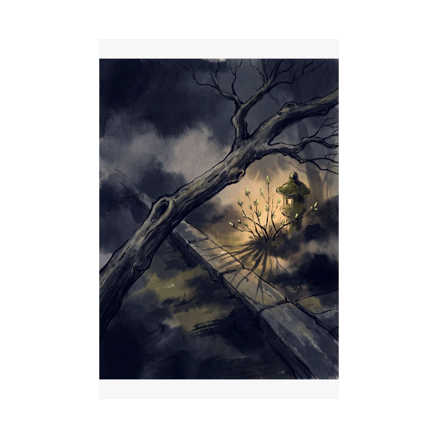 Golden Hour Moonlit Garden Wall Art Print - Dark Japandi Datsuzoku