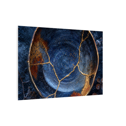 Kintsugi Ceramic Bowl in Moonlight | Crackle Gold Canvas Art