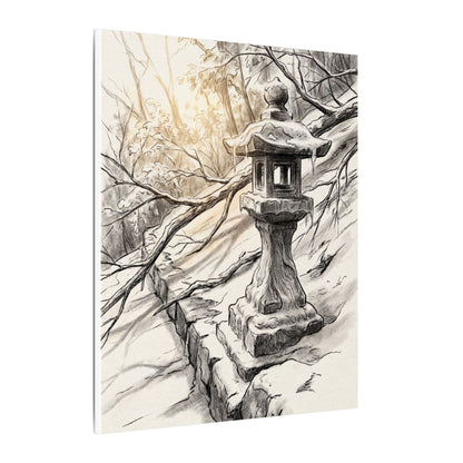 Golden Hour Stone Lantern Canvas Art - Japandi Kanso
