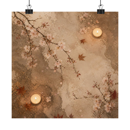 Cherry Blossom Autumn Wall Art Print | Japandi Cozy Design