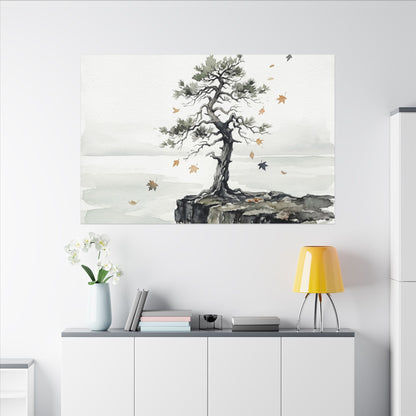 Japandi Pine Tree in Overcast | Watercolor Canvas Art