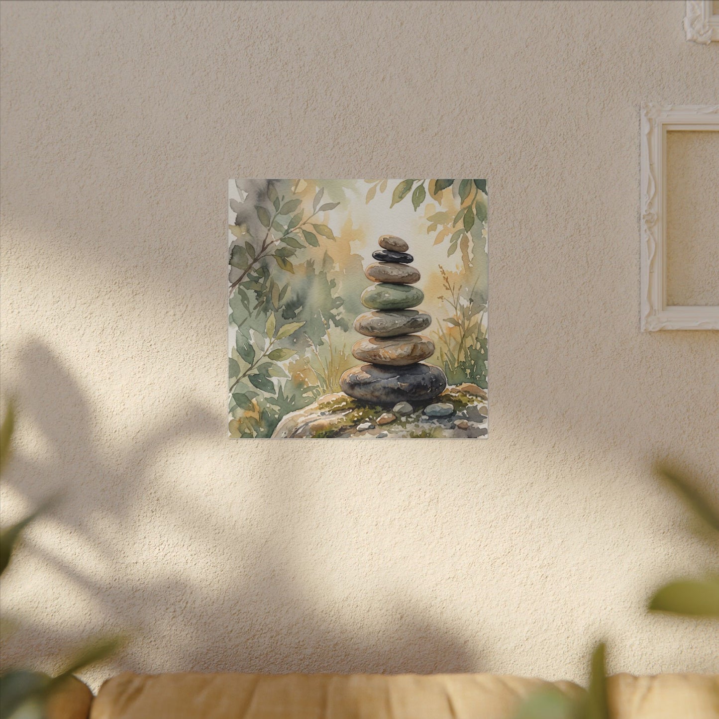 Golden Hour River Stones Canvas Art - Japandi Mono No Aware