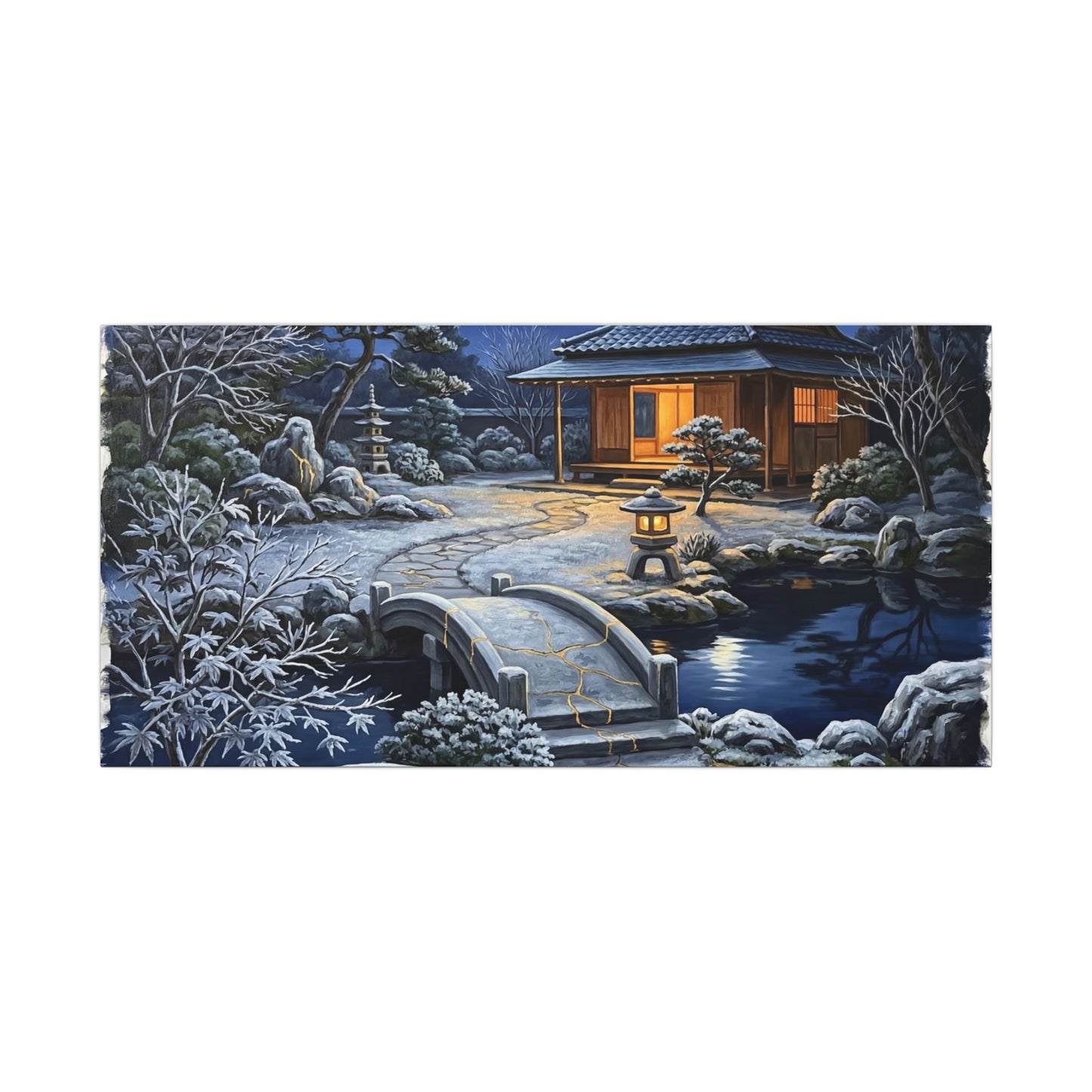 Moonlit Garden Winter Canvas Art | Kintsugi Artful Design