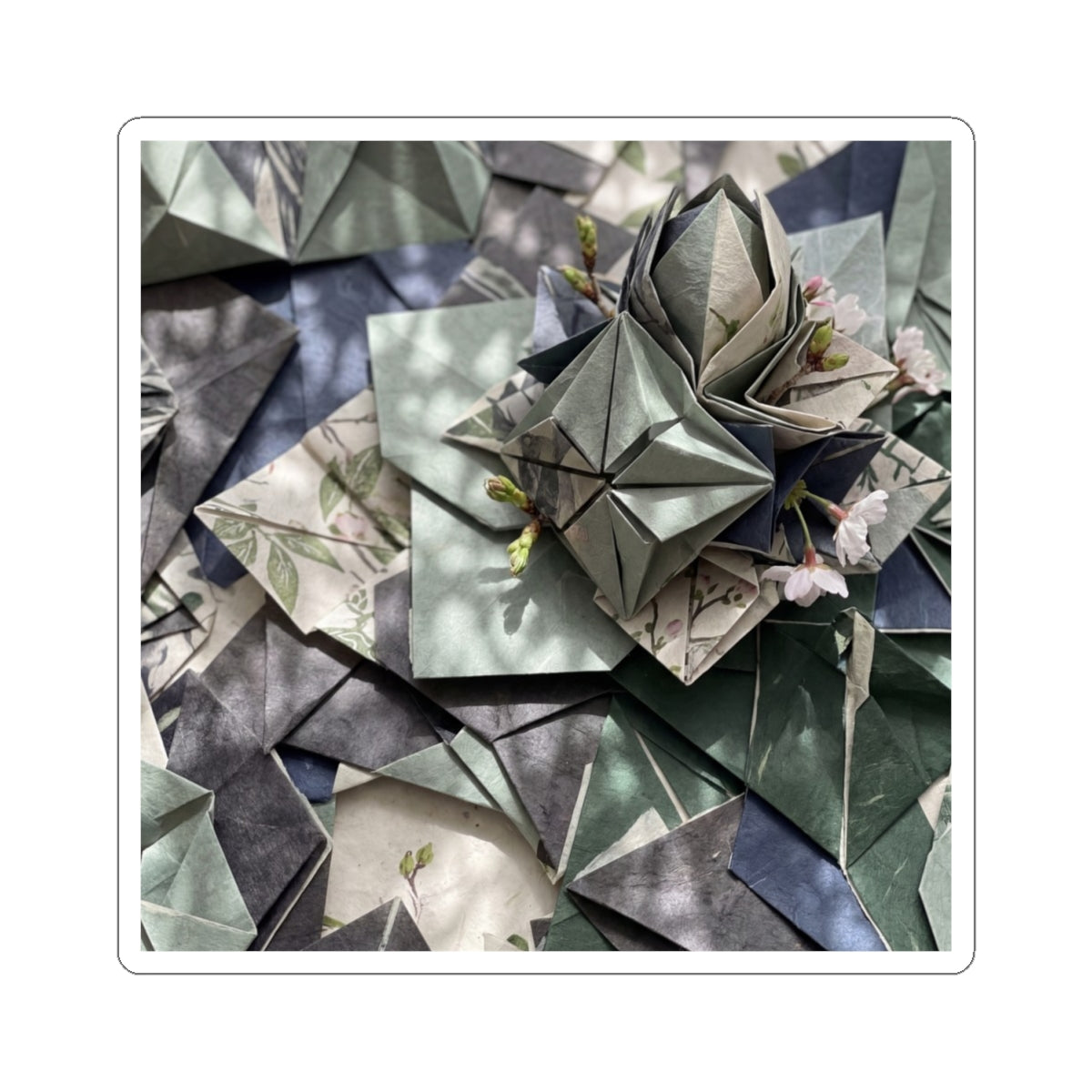 Paper Fold Japanese Pattern Sticker | Elegant Japandi Art Art Print