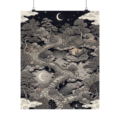 Summer Moonlit Garden Ukiyo E Inspired Wall Art Print | Serene Decor Art Print