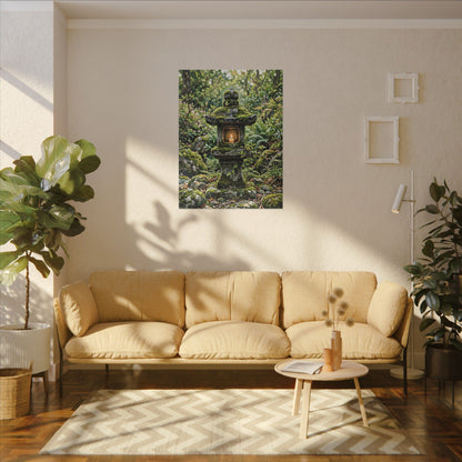Neutral Stone Lantern Canvas Art - Japanese Pattern Japandi