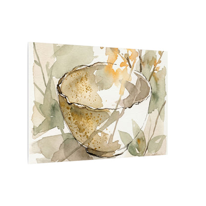 Spring Ceramic Bowl Watercolor Canvas Art | Neutral Decor