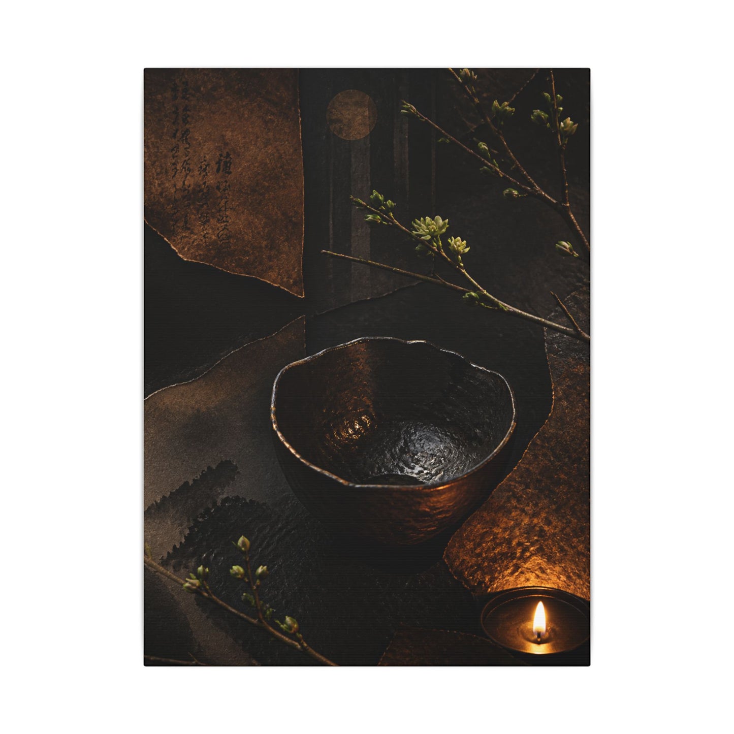 Atmospheric Ceramic Bowl Canvas Art - Shadow Zen Dark Japandi