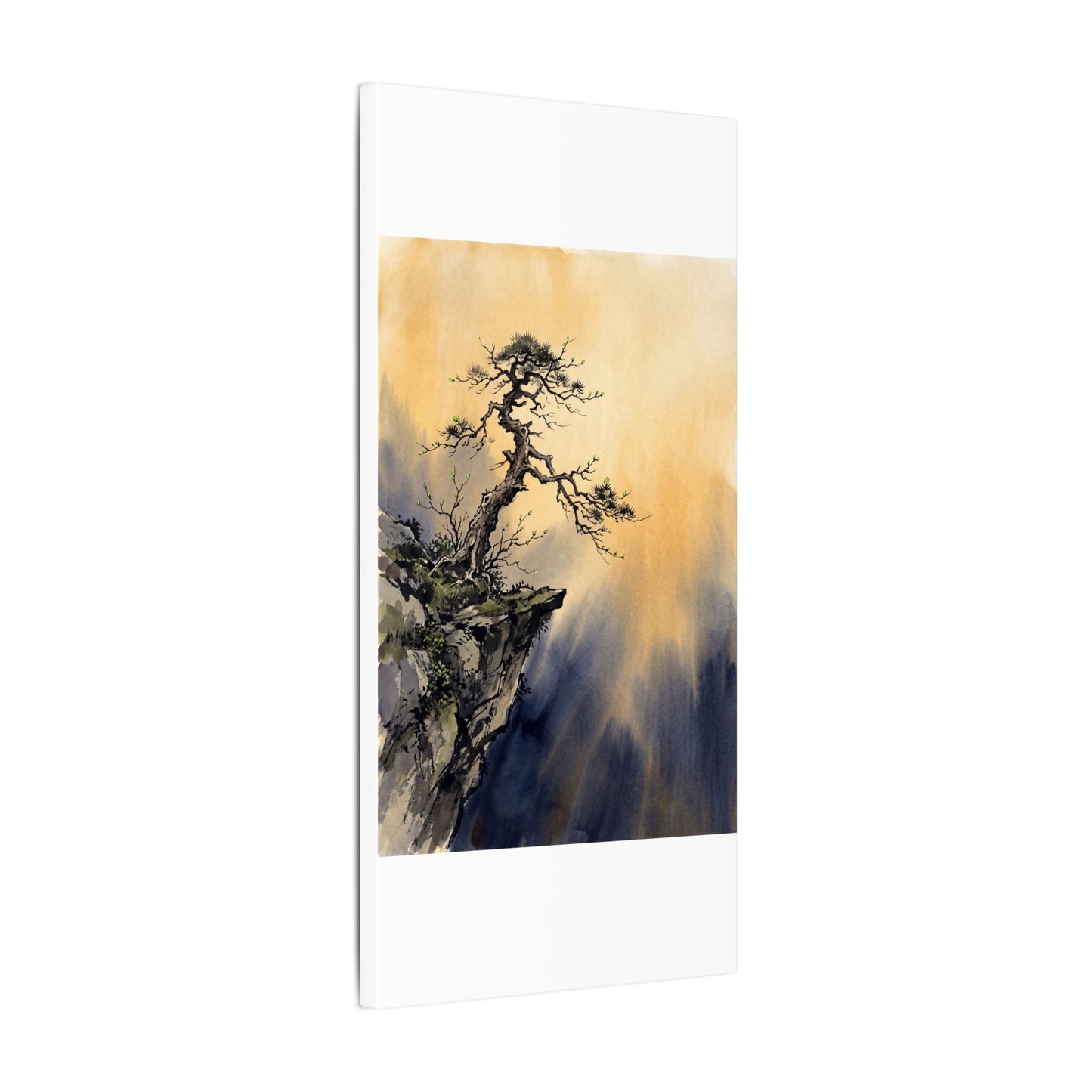 Zen Pine Tree in Golden Hour | Sumi E Canvas Art