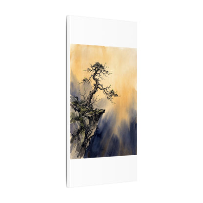 Zen Pine Tree in Golden Hour | Sumi E Canvas Art