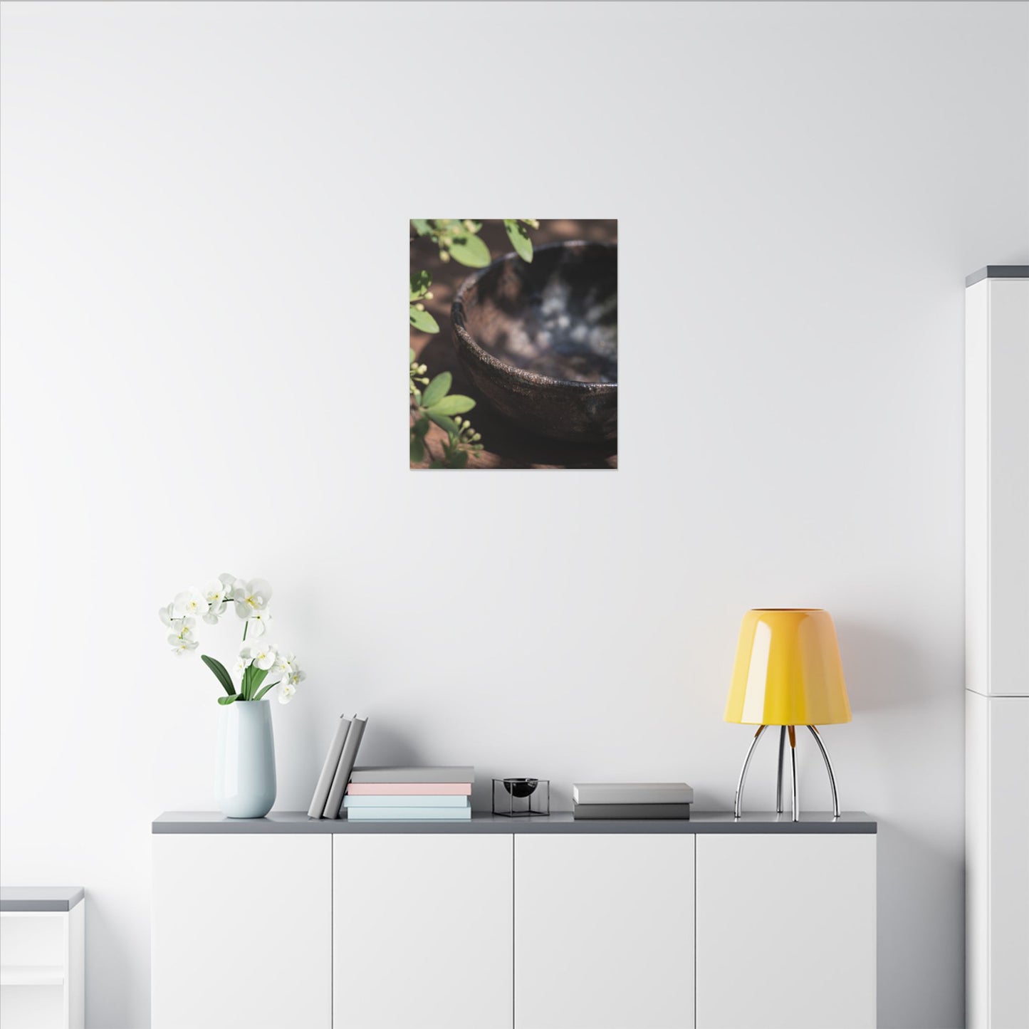 Ceramic Bowl Shadow Zen Canvas Art | Moody Dark Japandi Art