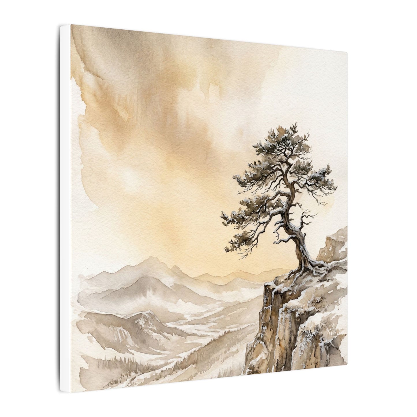 Pine Tree Canvas Art | Winter Japandi Watercolor Art
