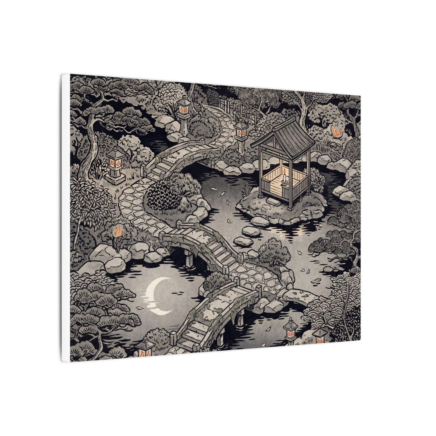 Moonlit Garden Ukiyo E Inspired Canvas Art | Serene Zen Art