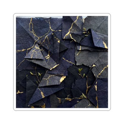 Kintsugi Paper Fold in Overcast | Crackle Gold Sticker Art Print