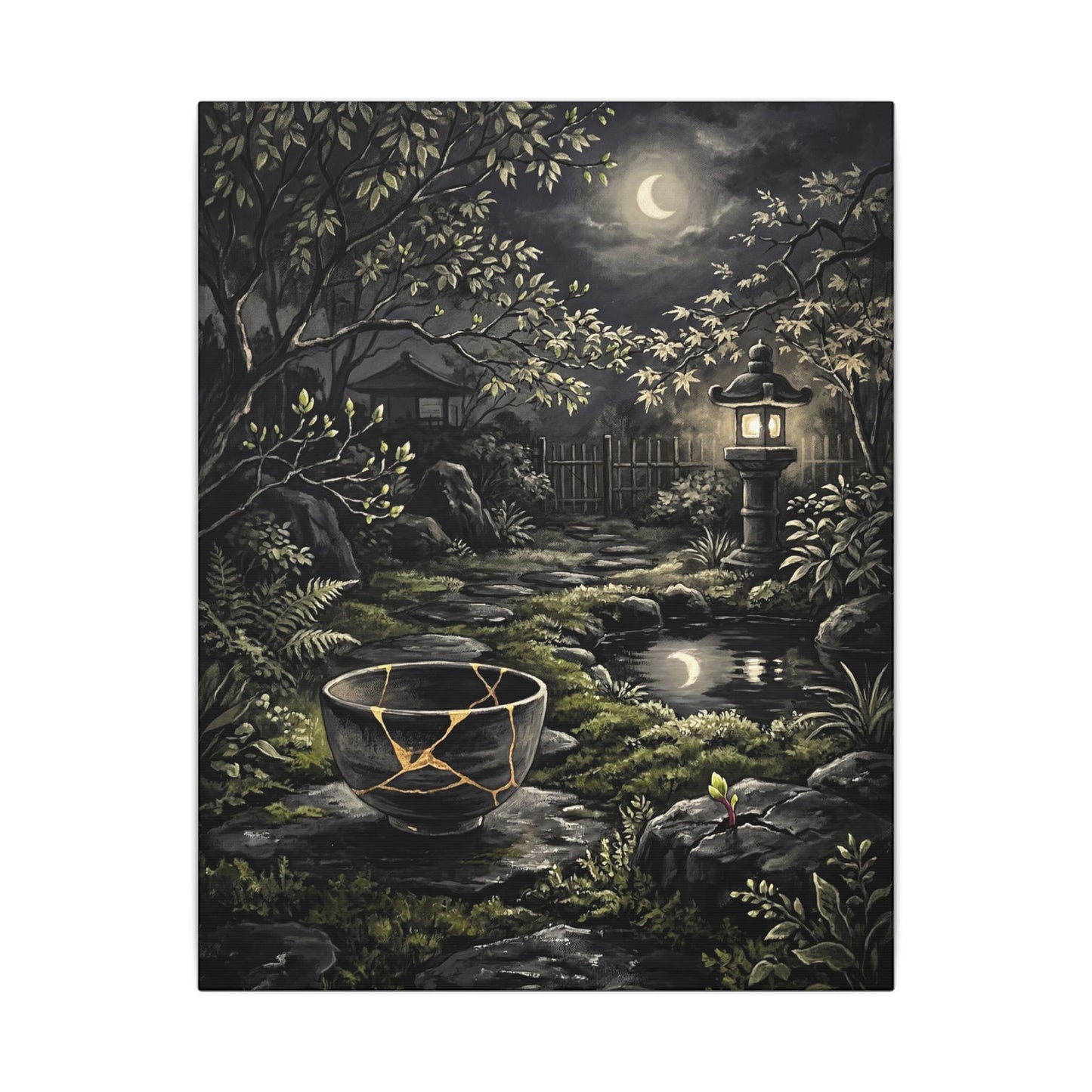 Kintsugi Moonlit Garden in Dappled | Gold Repair Canvas Art