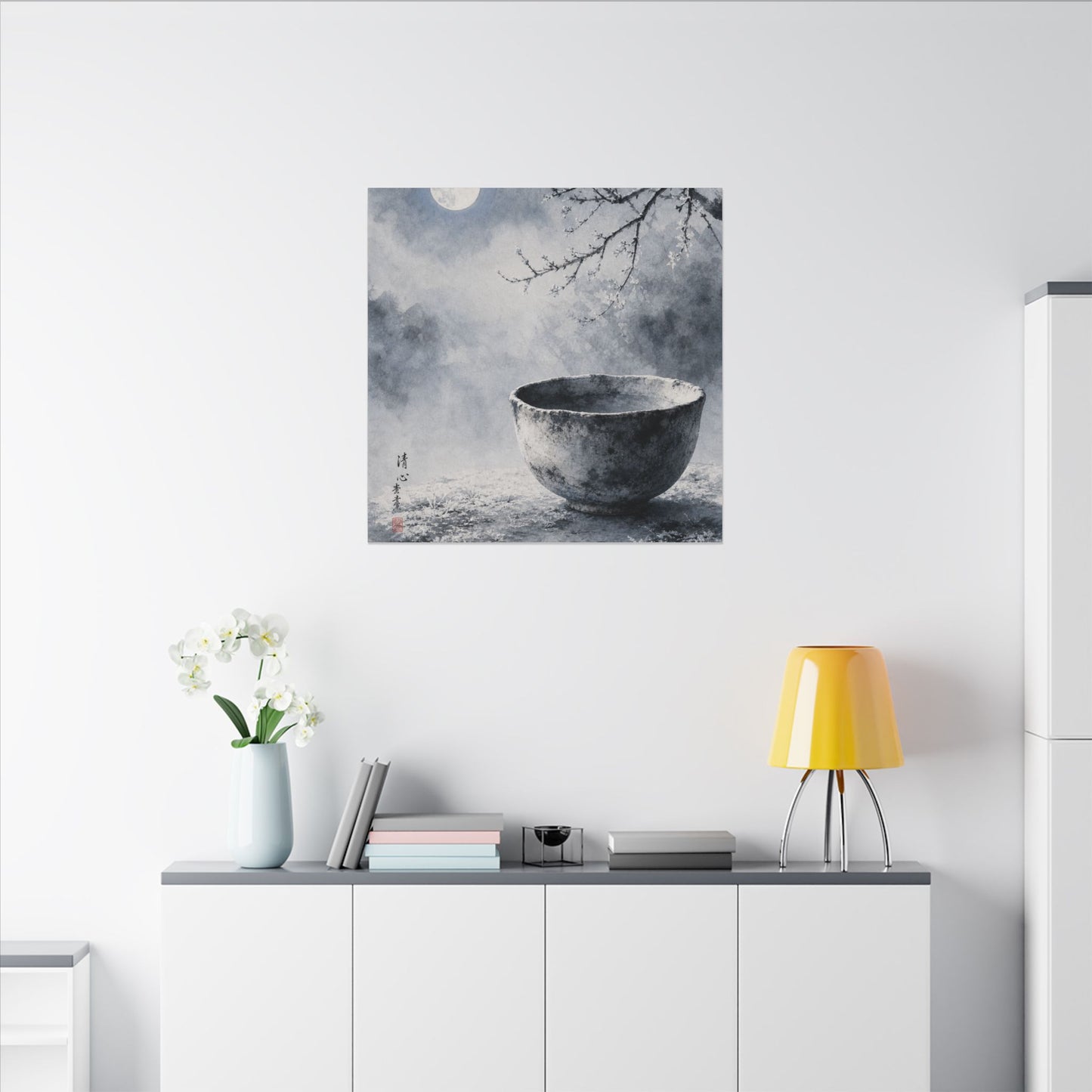 Seijaku Ceramic Bowl Canvas Art - Zen Sumi E