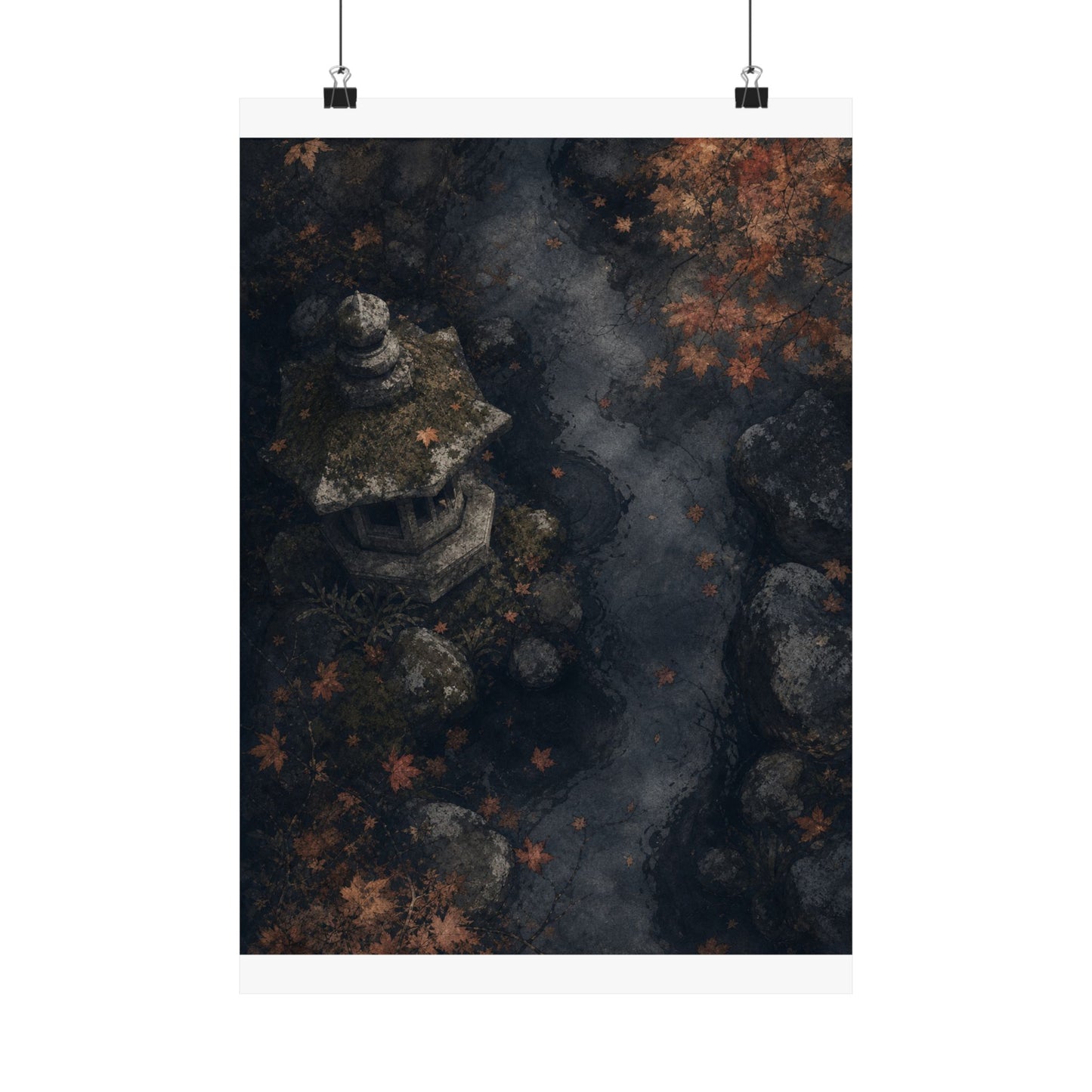 Japandi Stone Lantern in Moonlight | Texture Wall Art Print
