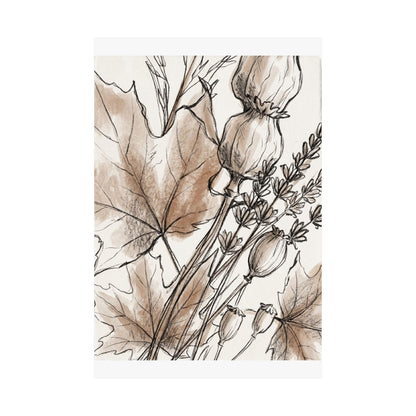 Dried Flowers Minimal Line Wall Art Print | Neutral Japandi Art