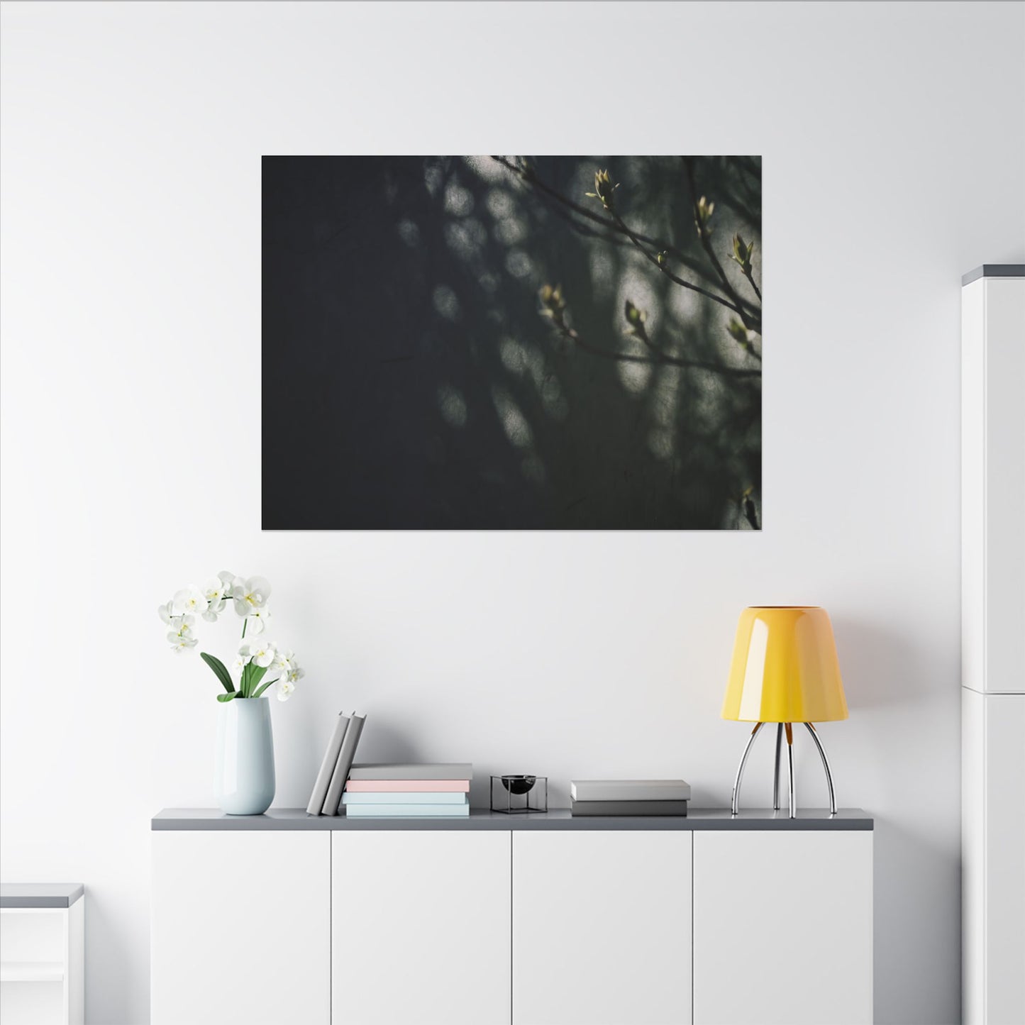 Dark Japandi Shoji Screen in Dappled | Moody Minimal Canvas Art