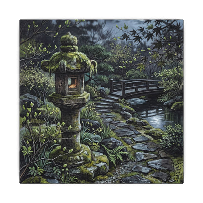 Japandi Stone Lantern in Moonlight | Texture Canvas Art
