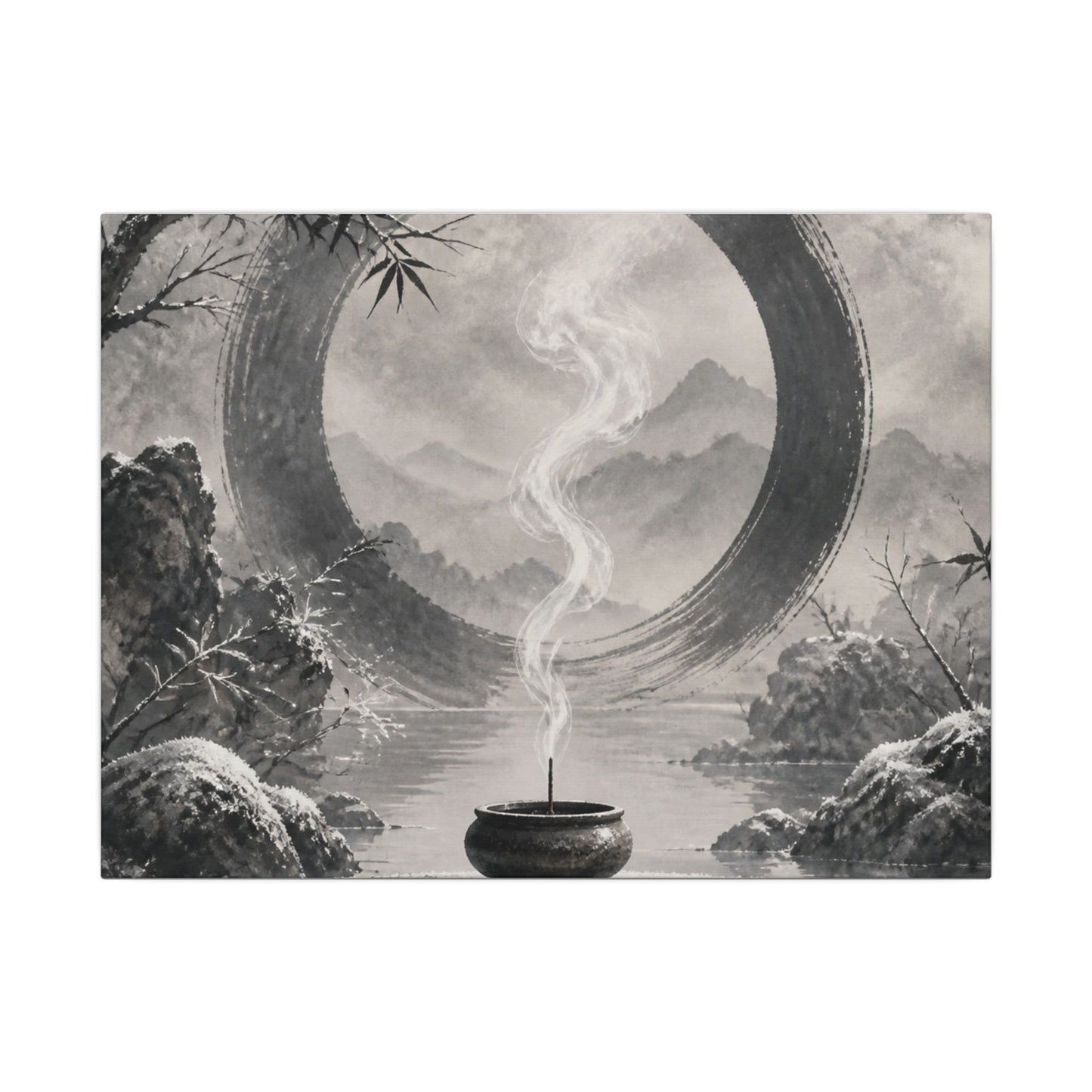 Incense Smoke Canvas Art | Winter Zen Sumi E Art