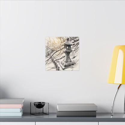 Golden Hour Stone Lantern Canvas Art - Japandi Kanso