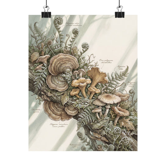 Cozy Wild Mushrooms Wall Art Print - Herbarium Cottagecore Art Print