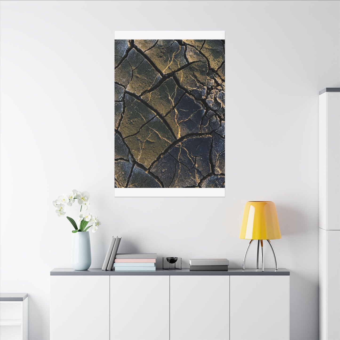 Winter Cracked Earth Moody Minimal Canvas Art | Atmospheric Decor