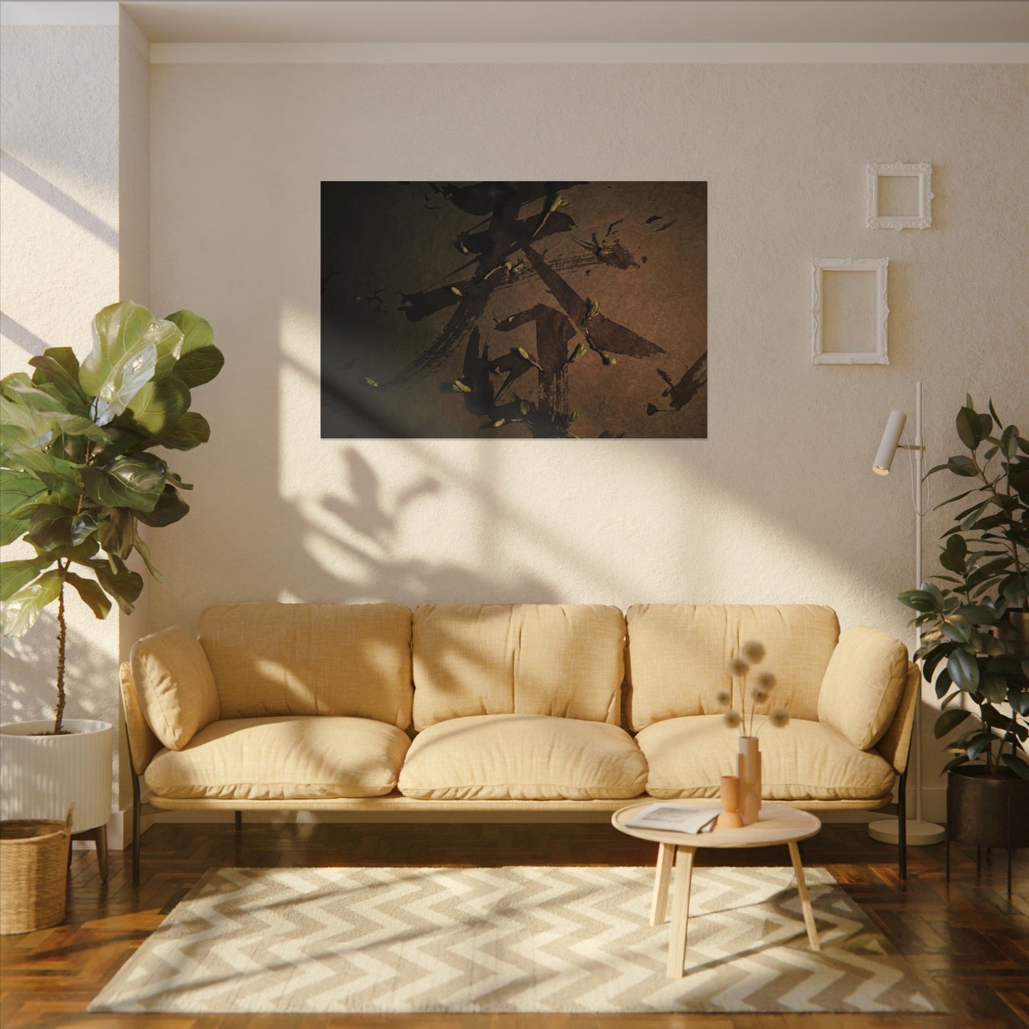 Calligraphy Shadow Zen Canvas Art | Bold Dark Japandi Art