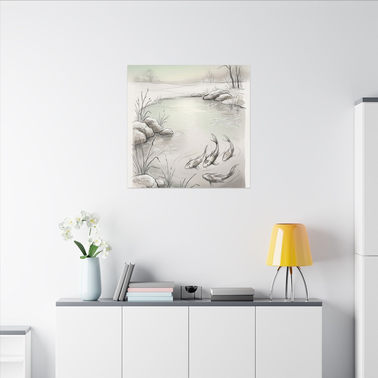Koi Pond Minimal Line Canvas Art | Cozy Japandi Art