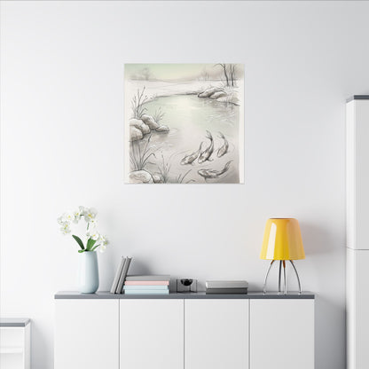 Koi Pond Minimal Line Canvas Art | Cozy Japandi Art