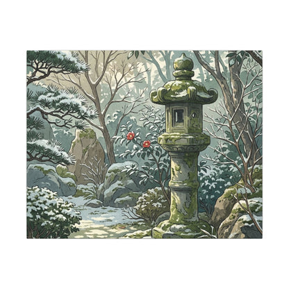 Stone Lantern Winter Canvas Art | Japandi Warm Design