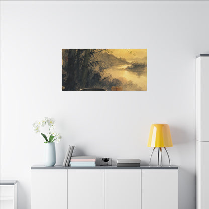 Tea Ceremony Sumi E Canvas Art | Contemplative Zen Art