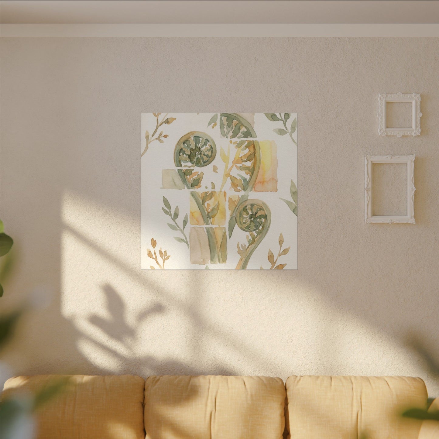 Earthy Fern Unfurling Canvas Art - Watercolor Japandi