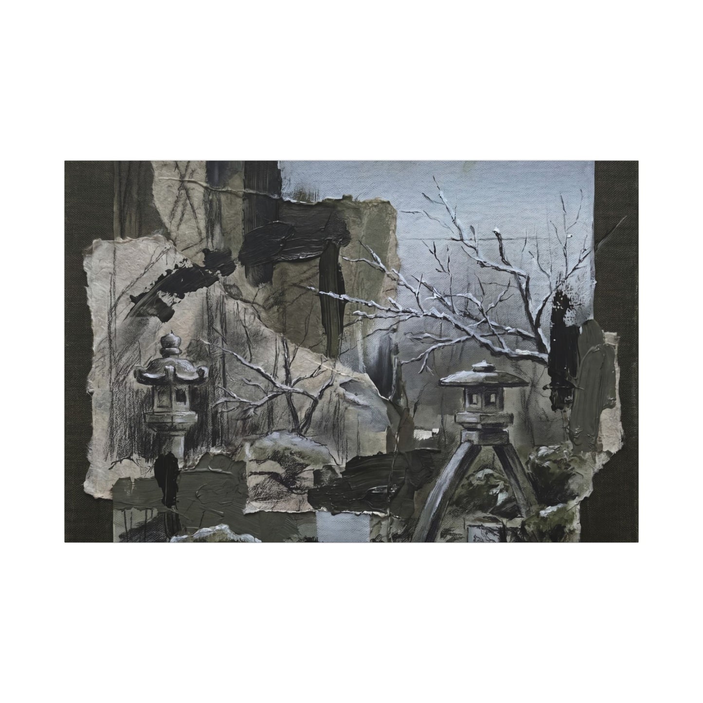 Winter Moonlit Garden Dark Texture Canvas Art | Moody Decor