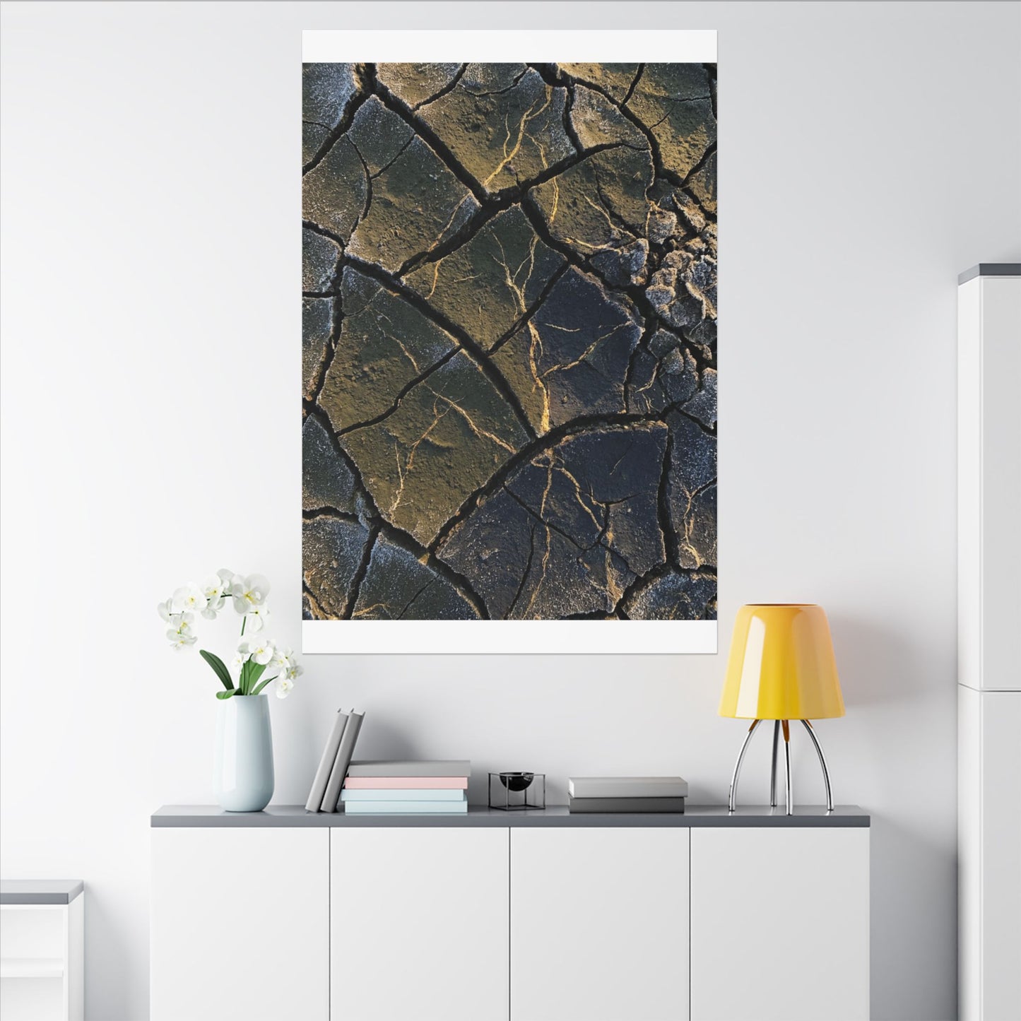 Winter Cracked Earth Moody Minimal Canvas Art | Atmospheric Decor
