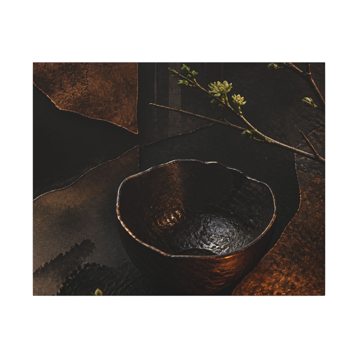 Atmospheric Ceramic Bowl Canvas Art - Shadow Zen Dark Japandi