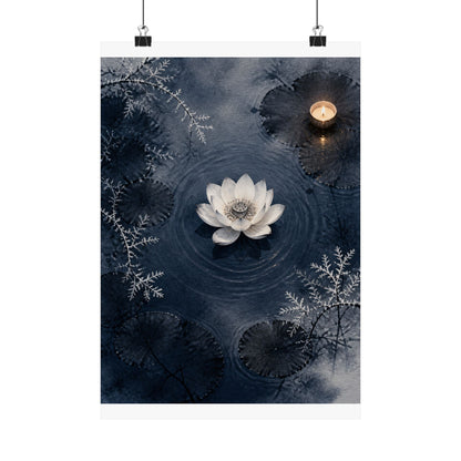 Lotus Flower Wall Art Print | Winter Zen Sumi E Art