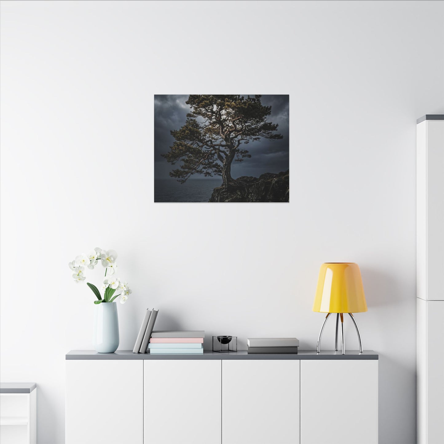 Dappled Pine Tree Canvas Art - Dark Japandi Fukinsei