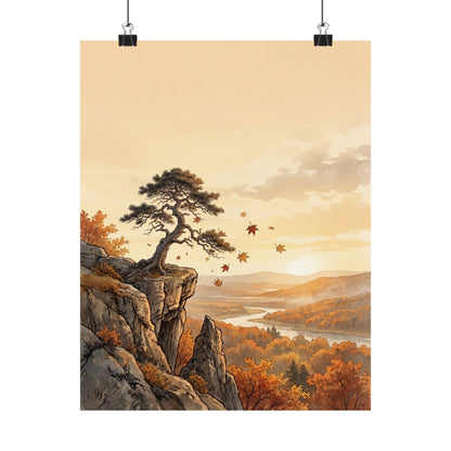 Japandi Pine Tree in Golden Hour | Japanese Pattern Wall Art Print